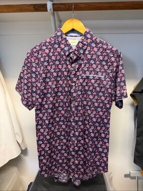 7 Diamonds Navy and Pink Floral Short-Sleeve Button-Down Shirt